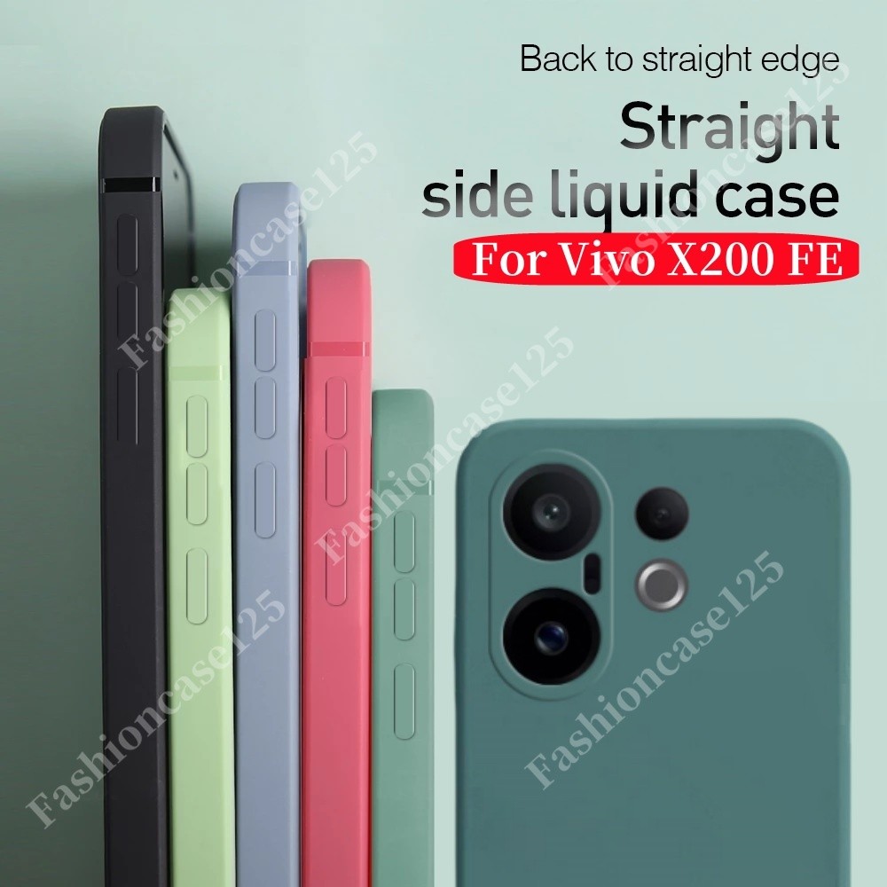 Vivo X200 FE 5GซิลิโคนเหลวสําหรับVivo X200FE 5G X200 ProMini 2025 ตรงขอบนุ่มยืดหยุ่นTPUกันชนฝาครอบโทรศัพท์กลับปลอกง่ายกันกระแทกสีทึบAnti Drop