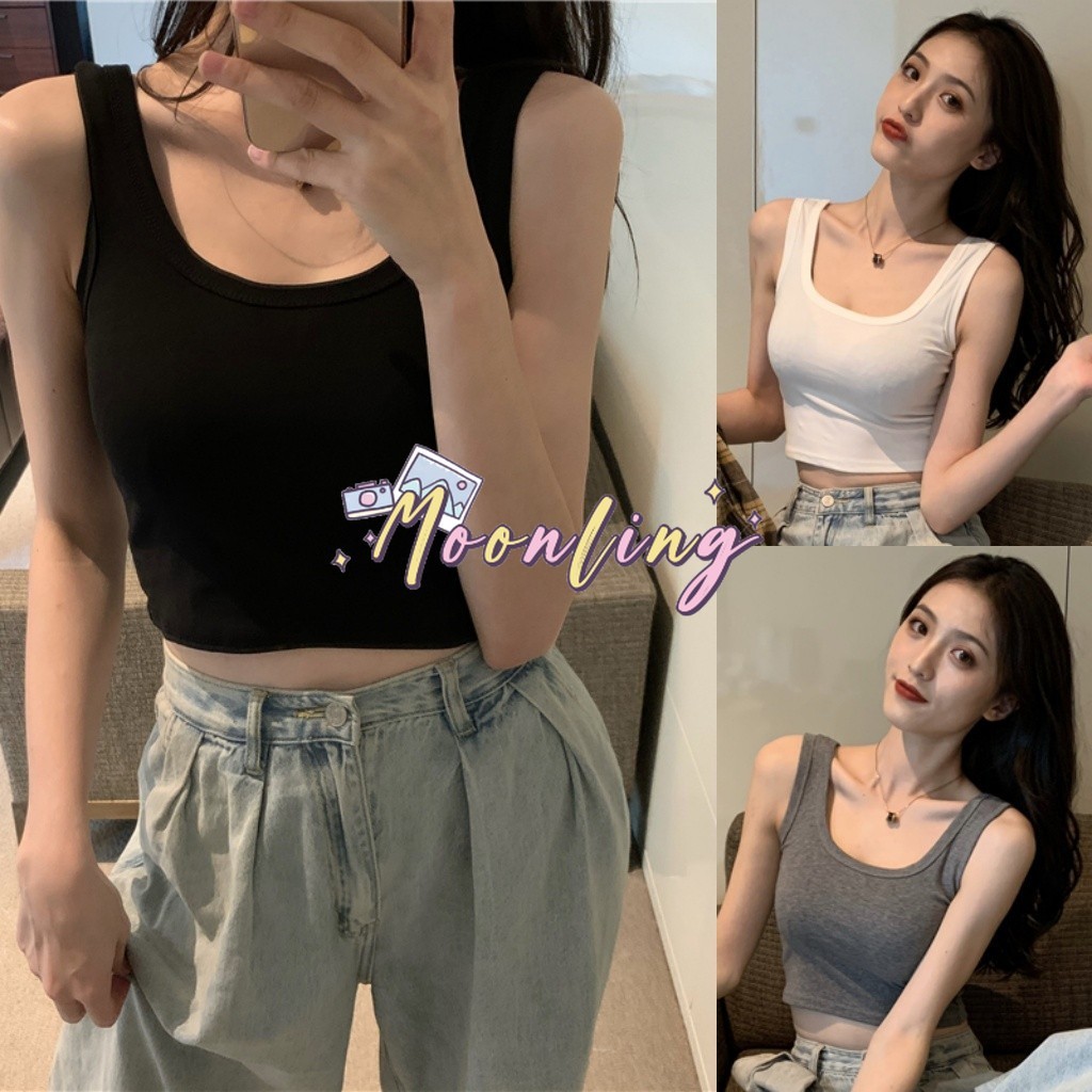 🌜Moonling🌛พร้อมส่งจากไทย เสื้อกล้าม เสื้อกั๊กฤดูร้อน ใส่สบาย สีพื้นครอปสั้น สไตล์มินิมอล *FY2289-1*