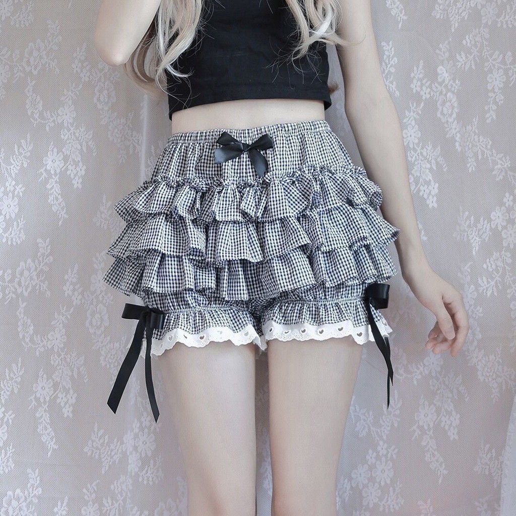 กางเกง culottes แบบฟักทองเค้ก สไตล์.Multi-Layer Lolita และ legging
