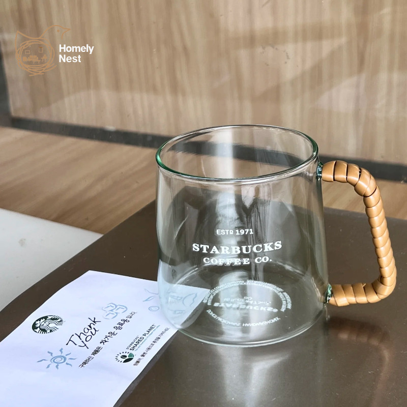 Starbucks Cup Gradient หวายแก้วถ้วยกาแฟ 473ml ถ้วยโปร่งใสขนาดใหญ่ความจุพร้อมที่จับความงามแก้วน้ําสําหรับ Iced Americano & Bubble Tea