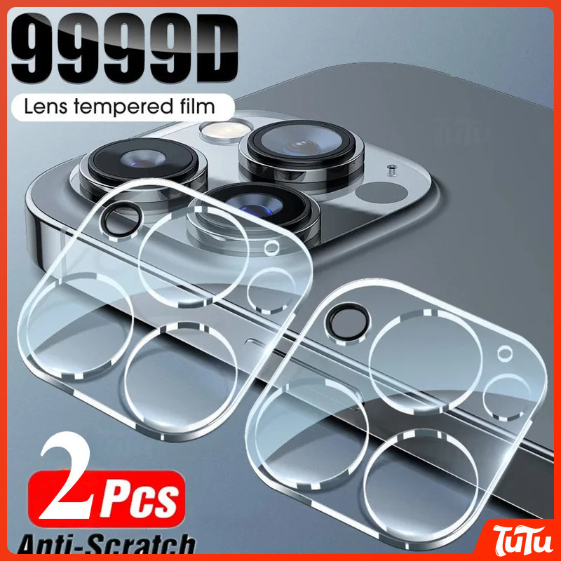 TuTu 2 ชิ้น 999D Full Cover Clear กระจกนิรภัยกล้องเลนส์ Protector สําหรับ iPhone 16 15 14 13 12 11 Pro Max Plus Clear เลนส์กล้องป้องกันฟิล์มแก้ว เคสกันกระแทก เคสซิลิโคน เคสไอโฟน11