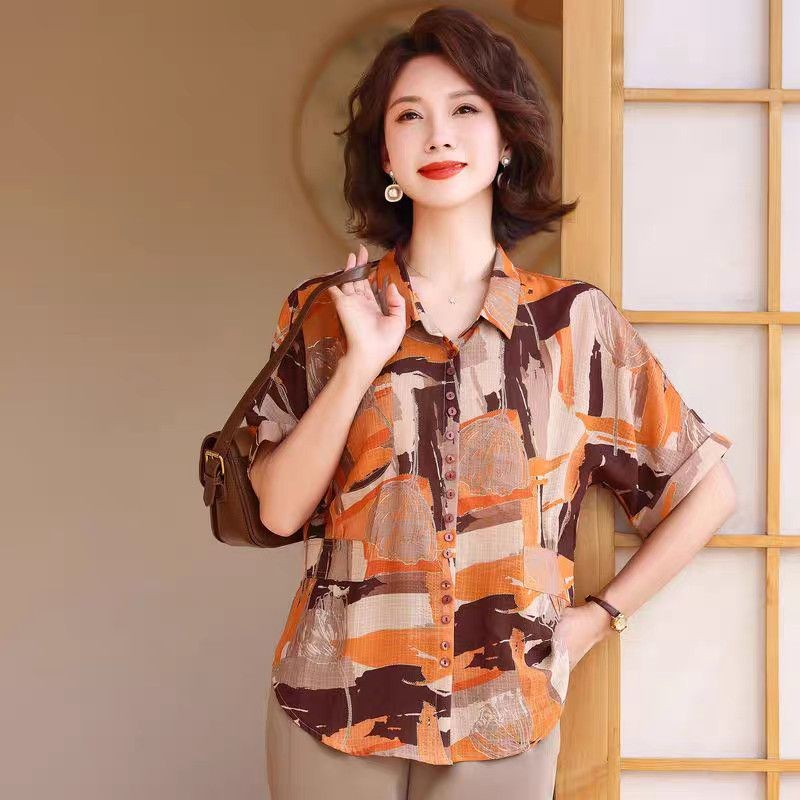 แม่สวมเสื้อกลางบางวัยกลางคนผู้สูงอายุผู้หญิงสวมใส่เสื้อขนาดเล็กสไตล์ตะวันตกปกท้องด้านบน150710