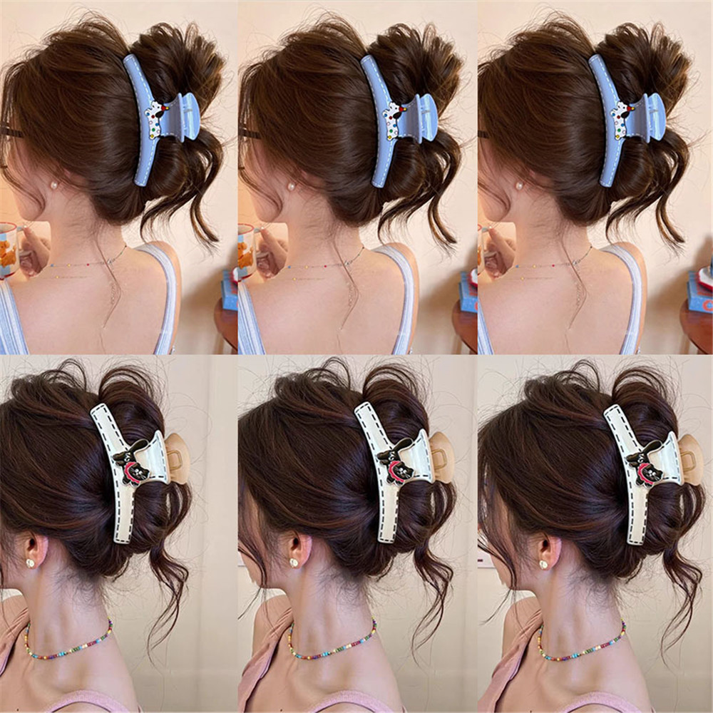 คลิปจุดลายแมวและสุนัข สีฟ้าและสีขาว พร้อมกิ๊บติดผมฉลามขนาดใหญ่ สำหรับทรงผมในสไตล์เกาหลี