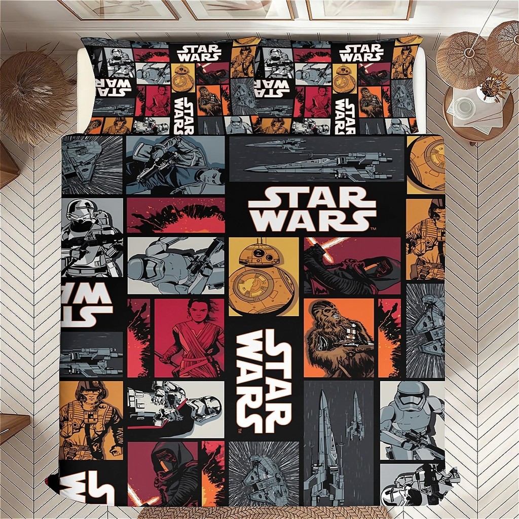 Star Wars 3 in 1 ชุดผ้าปูที่นอน 3 ชิ้น 3D พิมพ์ชุดผ้านวม Soft 1 ปลอกผ้านวม & ปลอกหมอน 2 ชิ้น