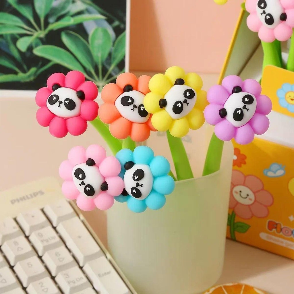 24 ชิ้น Creative Panda Flower Shake ปากกาเจล Soft School เครื่องเขียนรางวัลนักเรียน Back To School