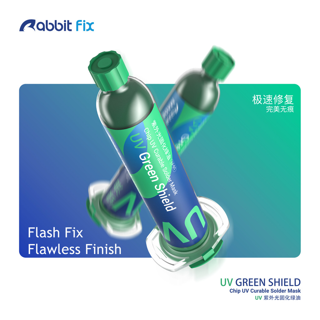Rabbitfix PCB สีเขียว UV Photosensitive หน้ากากหมึกชุด Curable Solder BGA น้ํามันสีเขียวสําหรับโทรศัพท์บอร์ดบัดกรี UV Curing โคมไฟเครื่องมือ