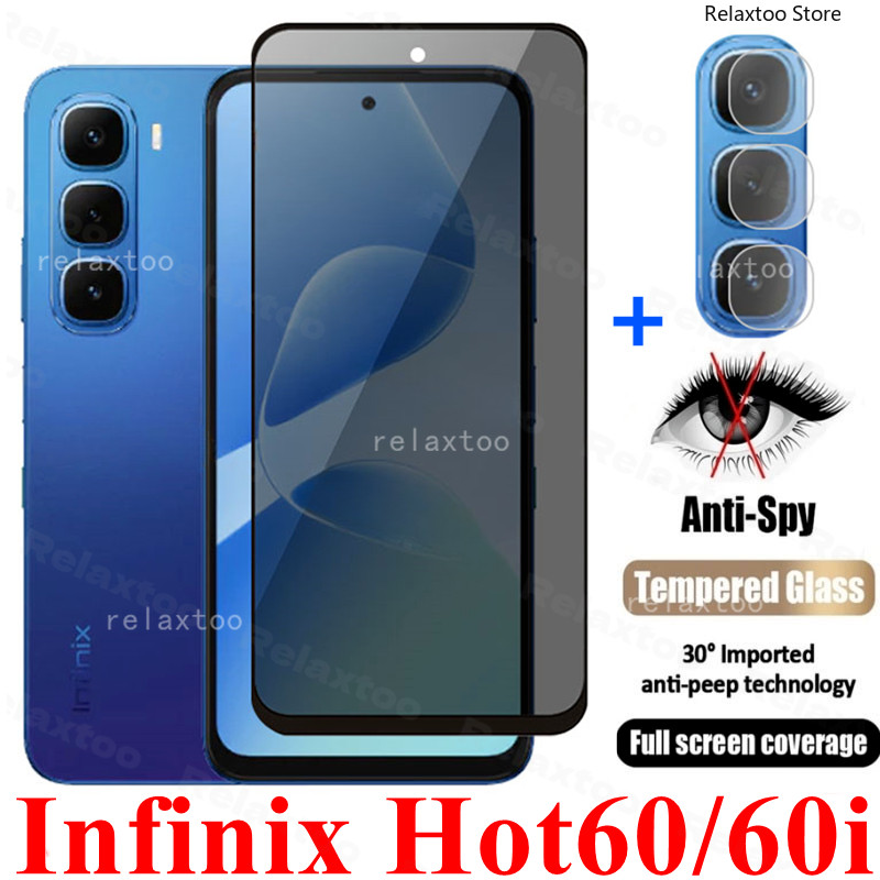 2IN1 ความเป็นส่วนตัวหน้าจอปกป้องกระจกโทรศัพท์ฟิล์มสําหรับ Infinix Hot 60 Hot60 Pro 60Pro 60i Hot60Pro X6728 5G 4G โค้ง Anti Spy หน้าจอด้านหน้าปกป้องกระจกนิรภัยกล้องด้านหลังฟิล์มโทรศัพท์