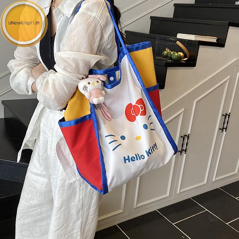UNewKing การ์ตูนแมวกระเป๋าถือน่ารักสนุก Hello Kitty Contrast สีขนาดใหญ่ความจุพับกระเป๋าเดินทางไหล่กระเป๋าช้อปปิ้ง th