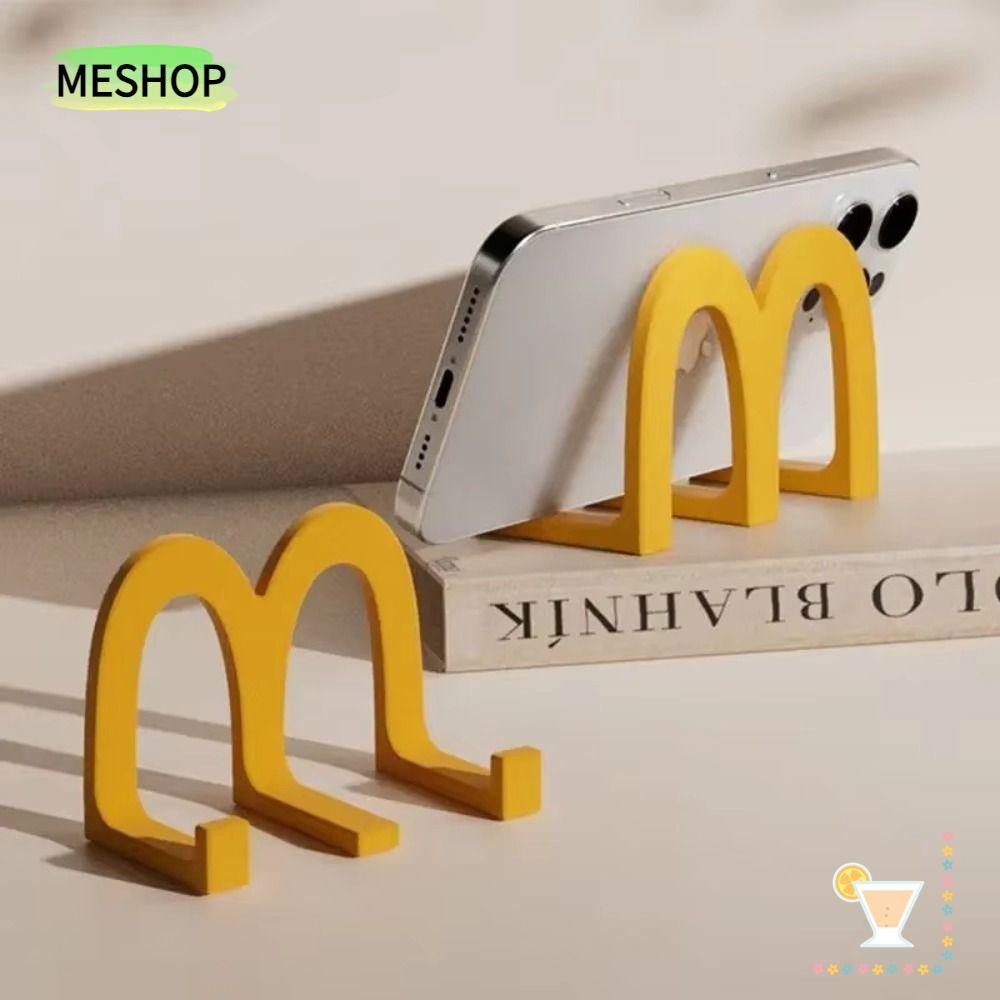 MESHOPTH เครื่องประดับชั้นวางโทรศัพท์, ที่วางโทรศัพท์ขี้เกียจพลาสติกแบบพกพา, ตัวอักษรสีเหลือง "M" Mini Phone Stand Desktop