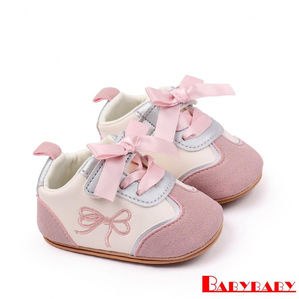 Bab-Baby Girls Soft Sole เย็บปักถักร้อยโบว์รองเท้าผ้าใบลื่นสําหรับ Casual Daily