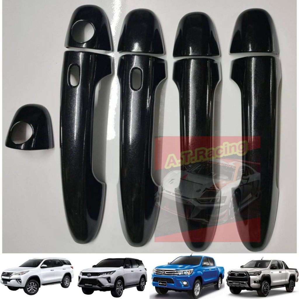 ครอบมือจับประตู ดำเงา เคฟล่า รถ 4 ประตู TOYOTA  TRAVO / REVO 2015-2020 /Fortuner 15 - 22รุ่นประตู TOP /ไม่TOP สี ดำเงา
