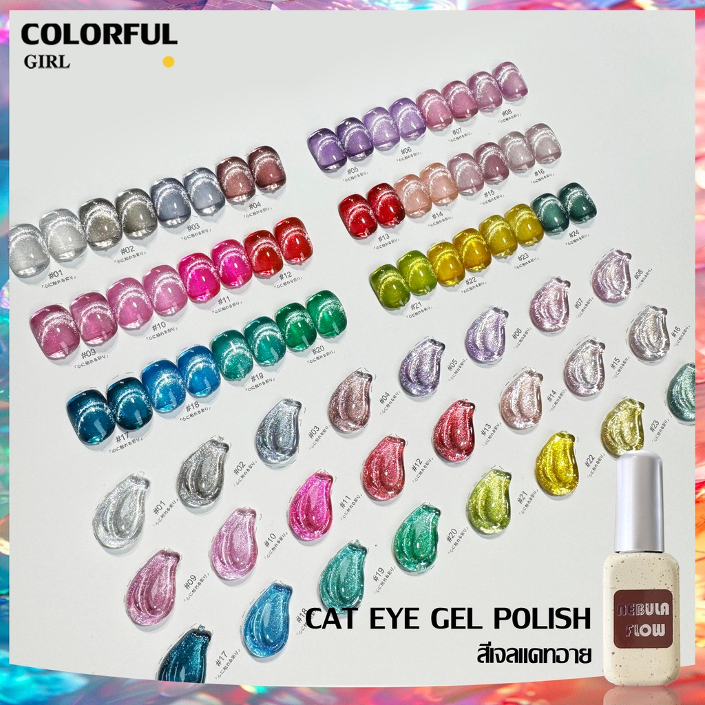 【พร้อมส่ง】NF-021|เบอร์ 1-24 สีเจลแคทอาย แบบแยกขวด NebulNFlow ｜ สีแน่น ต้องอบ ส่งไว วิบวับ สีลูกแก้ว สวยมาก