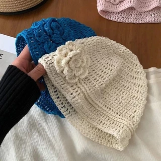 หมวก KIND Beanies ทรงโปร่งด้วยเส้นใย Hollow มีรายละเอียดดอกไม้Crochet สวมใส่สบาย