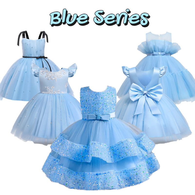 NNJXD สาวชุดเจ้าหญิงพรรค 1-5 ปี สีฟ้าชุดชุดเจ้าหญิงเลื่อมประดับด้วยลูกปัดชุดฤดูร้อน ที พวกคุณ โบว์ชุดเด็ก