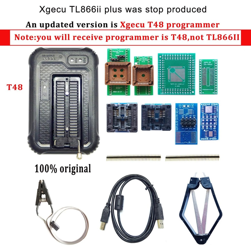 Xgecu TL866II Plus อัพเกรด Xgecu T48 โปรแกรมเมอร์ 8 อะแดปเตอร์ USB EPROM แฟลช BIOS ชิปซ็อกเก็ต nand 