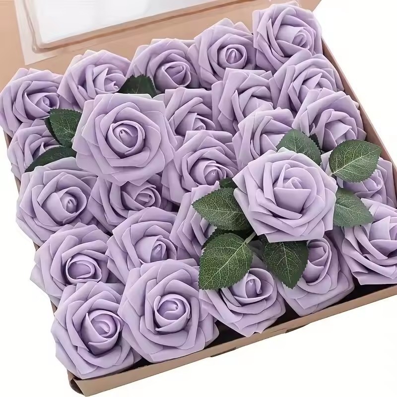 25 ชิ้นประดิษฐ์ Rose ดอกไม้ปลอม DIY งานแต่งงานช่อดอกไม้ Party Home Garden ตกแต่งหลายสี
