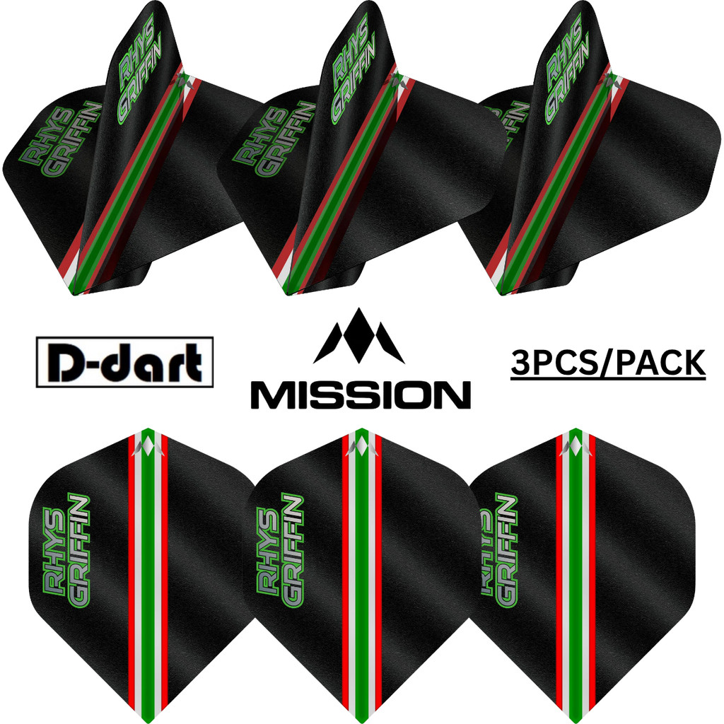 Mission Dart Flights - Rhys Griffin Standard 100 ไมครอน Darts Flight สําหรับลูกดอกนุ่มและเหล็ก