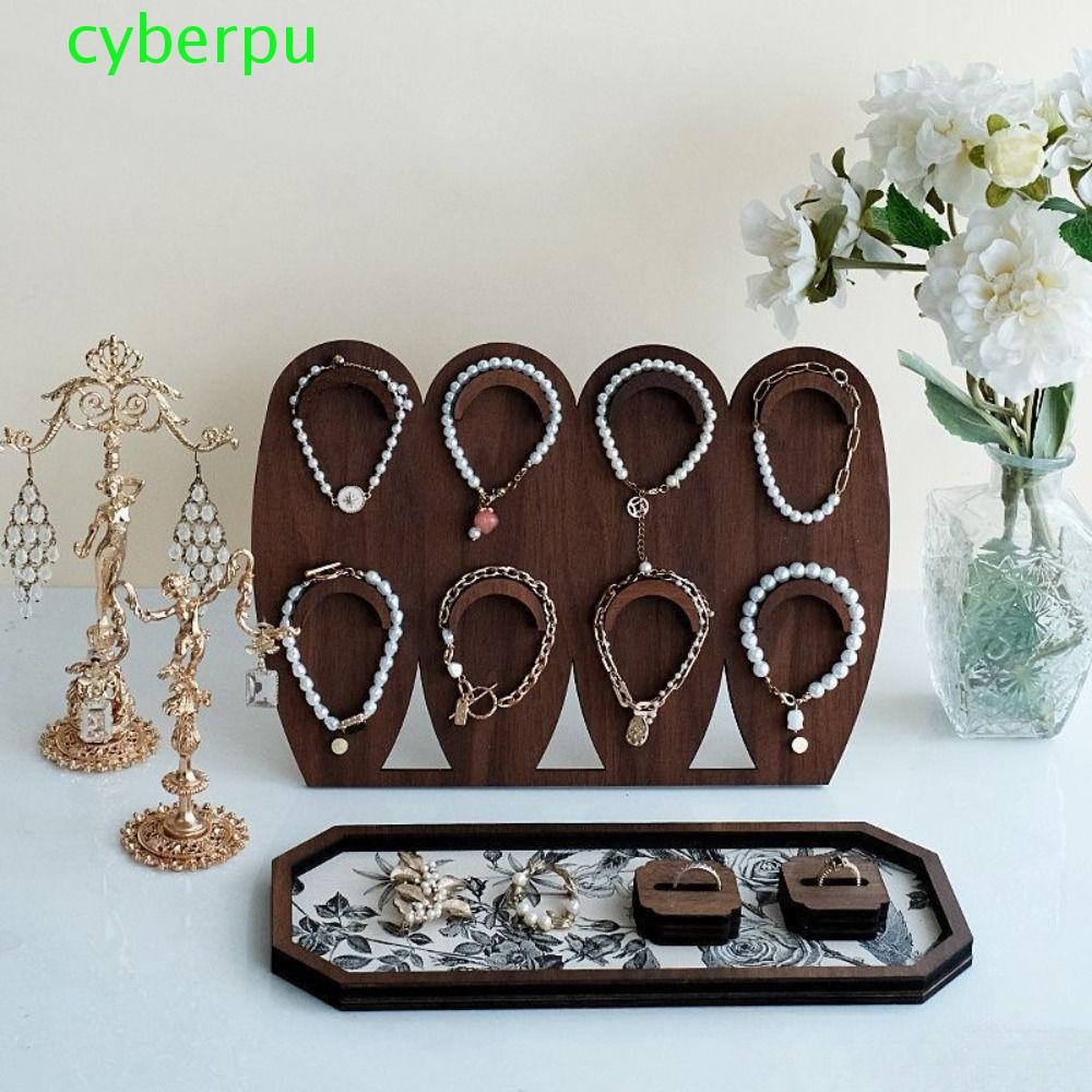 CYBERPULLSE ขาตั้งโชว์สร้อยคอ, ถาดสร้อยข้อมือไม้จัดระเบียบ, กําไลข้อมือมือแบบพกพา กล่องเก็บเครื่องประดับผู้หญิง