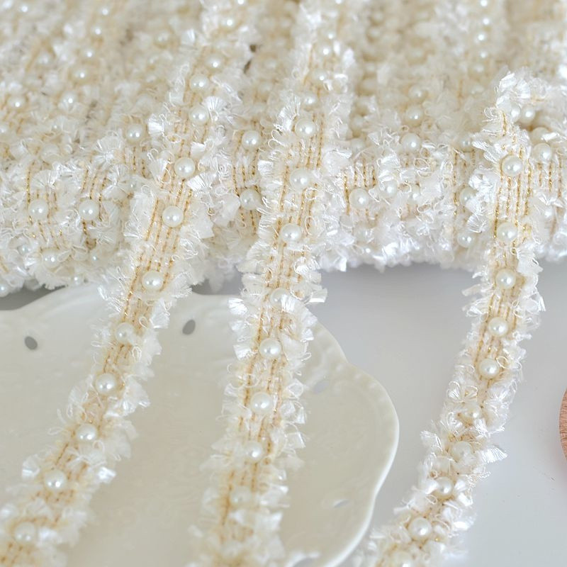 กว้าง 2 ซม.กลิ่นหอมขนาดเล็กลูกปัดพู่ริบบิ้น DIY Handmade ลูกไม้มุกเสื้อผ้าคออุปกรณ์ตกแต่ง IEA6