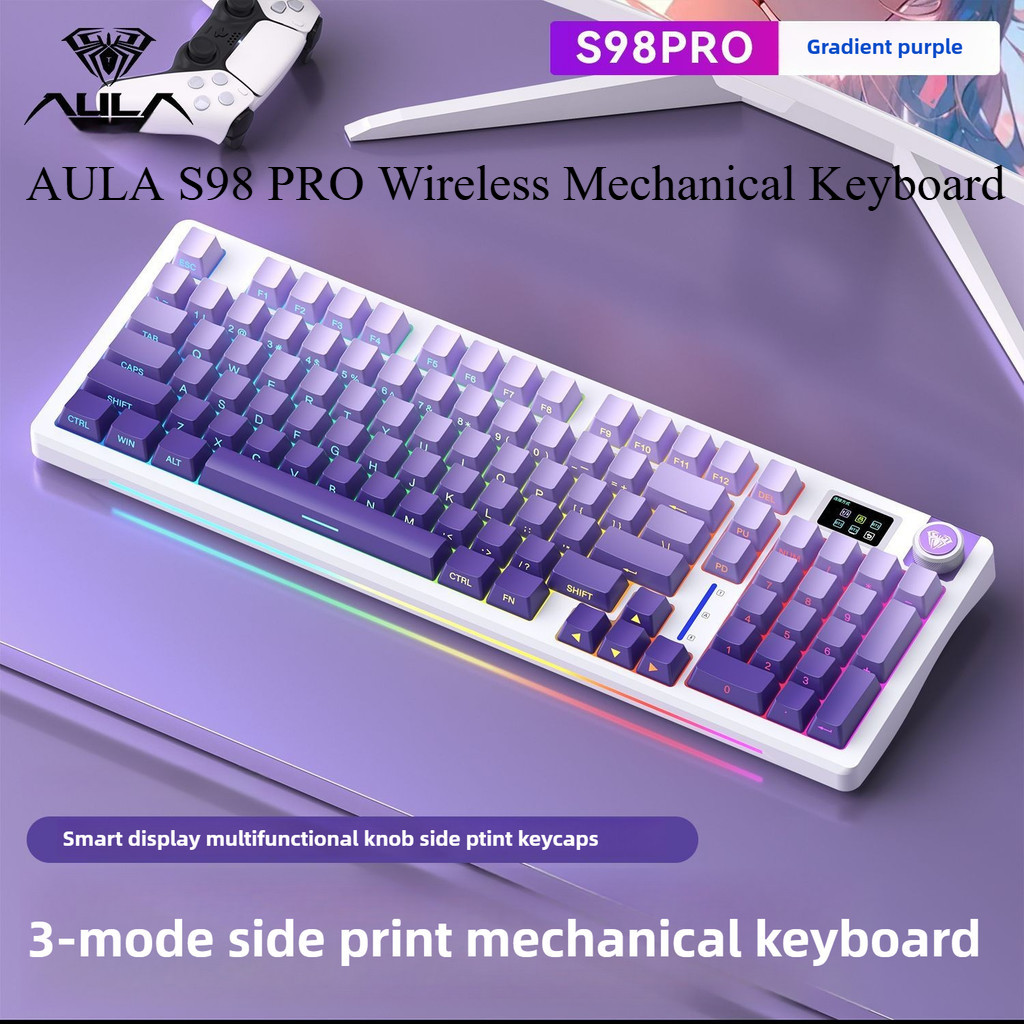 AULA S98 PRO ไร้สาย 3 โหมดคีย์บอร์ดปรับแต่งปะเก็น Hot-swap พร้อมจอแสดงผล Multi-function Knob 96 คีย์