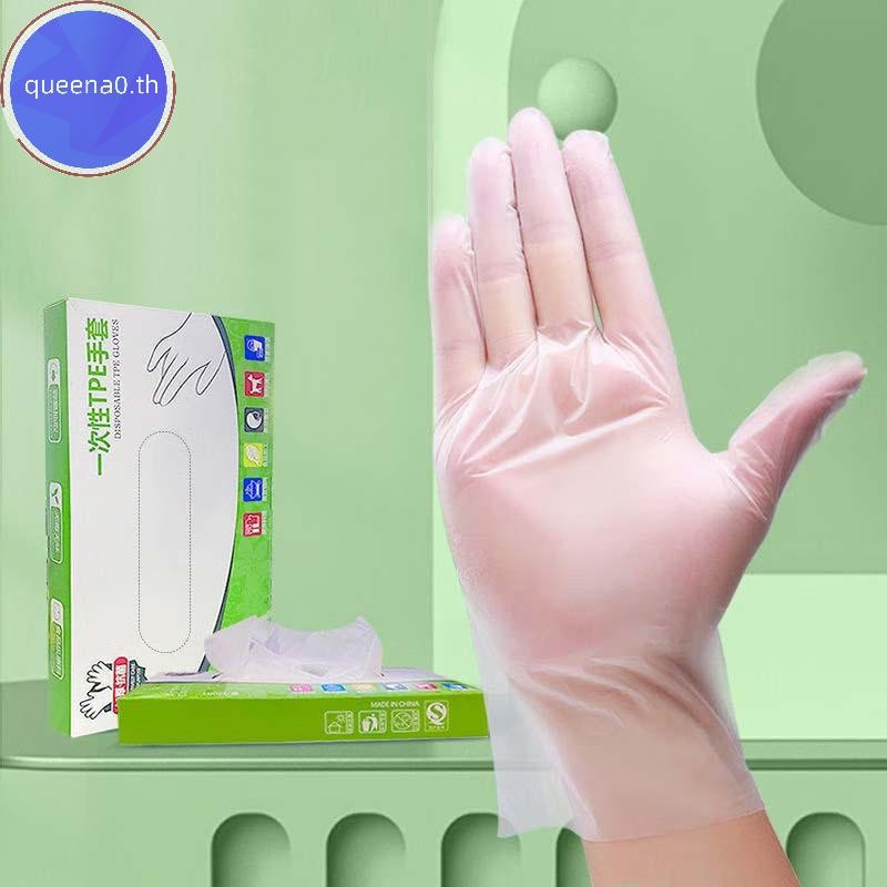 Queena0 50 ชิ้น/กล่อง Latex ฟรีถุงมือ TPE ถุงมือทิ้งโปร่งใสลื่นกรดทํางานความปลอดภัยเกรดอาหารถุงมือทําความสะอาดในครัวเรือน th