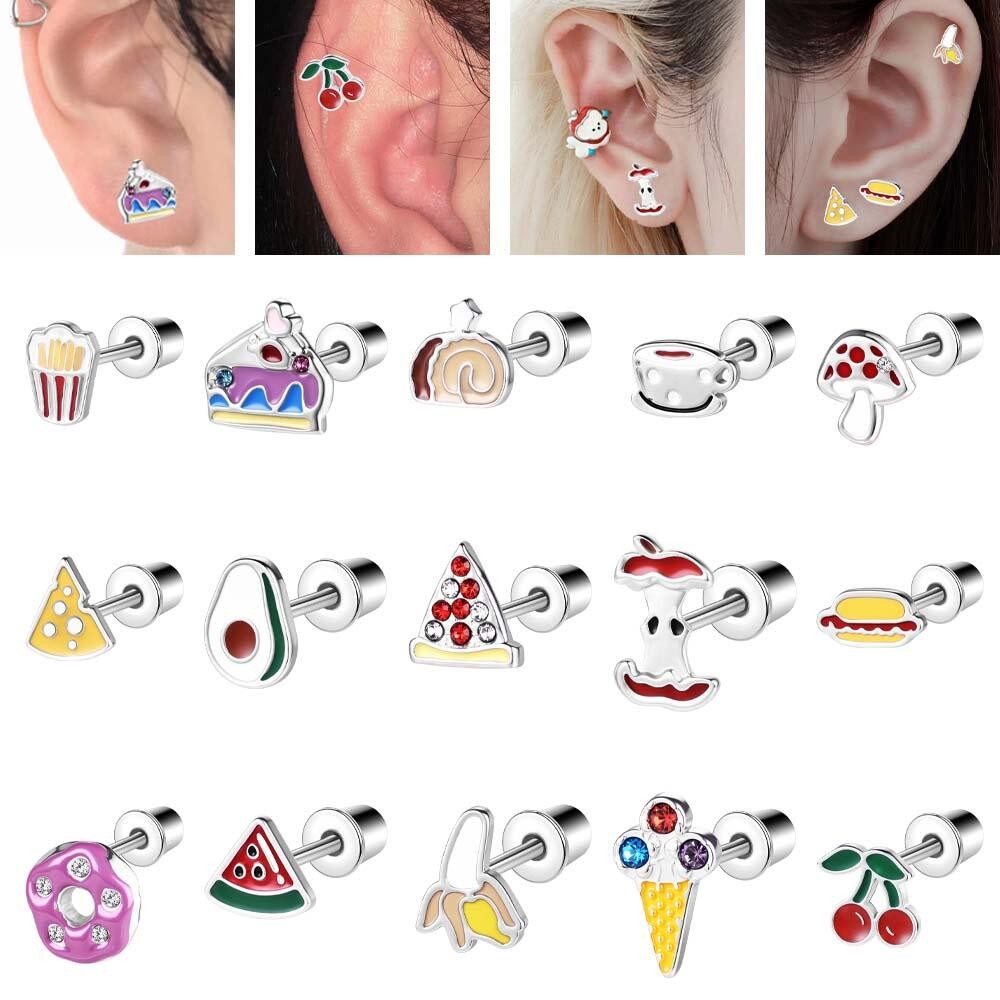 ต่างหูสตั๊ด 6 มม. ลายกล้วยแตงโม สำหรับเจาะ Helix และ Lobe