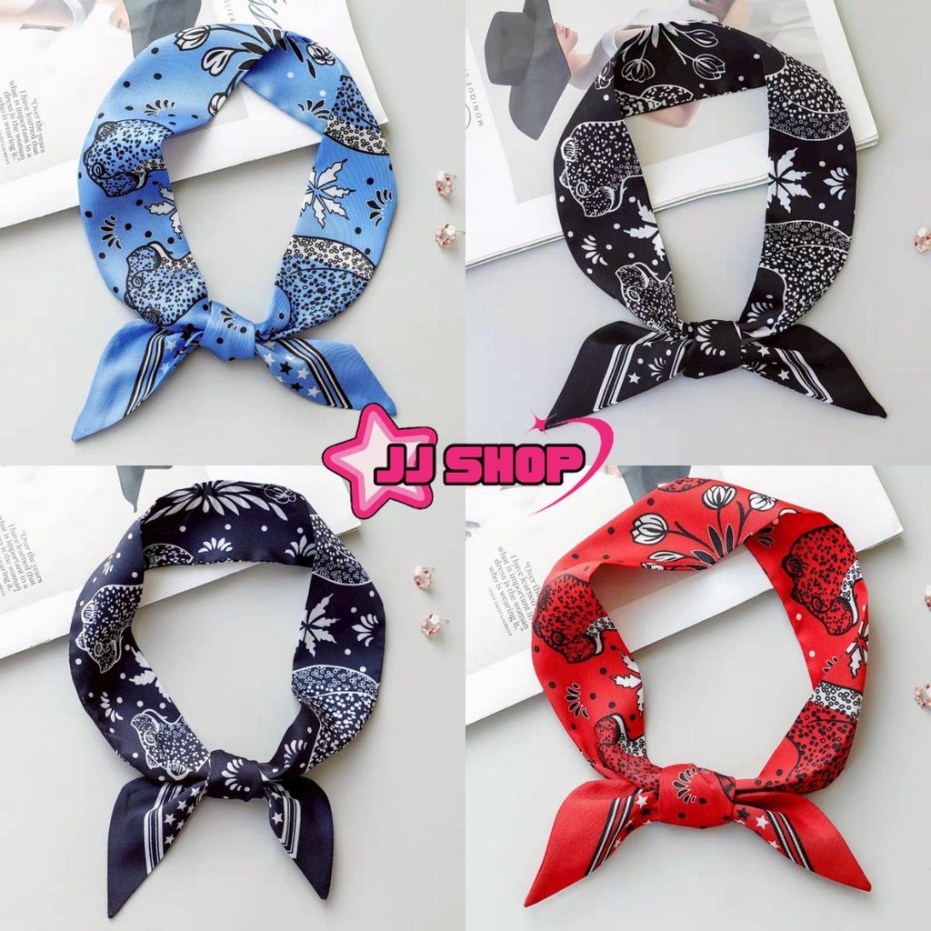 JJ Shop​💜พร้อมส่ง ผ้าพันคอ ผ้าเช็ดหน้า น่ารักสไตล์เกาหลี ลายโบฮีเมี่ยน สีสดใส "VO-45"