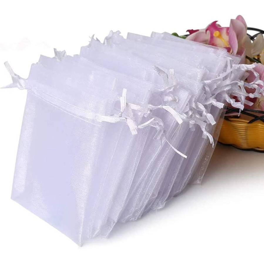 100ชิ้นพรีเมี่ยมเชียร์ออร์แกนซ่าถุง,ถุงโปรดปรานแต่งงานสีขาว,เครื่องประดับถุงของขวัญสําหรับพรรค,เครื่องประดับ,คริสต์มาส,เทศกาล,สบู่ห้องน้ํา,แต่งหน้าออร์แกนซ่า,ลูกอมถั่วถุงบรร