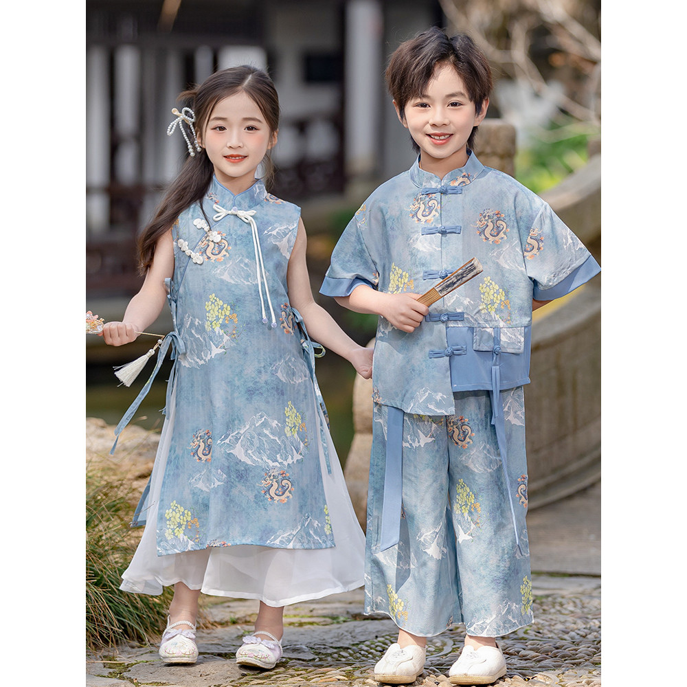 [3-12 ปี]Cny Cheongsam Hanfu ชุดเด็กตรุษจีน เสื้อจีนเด็กผู้หญิง ชุดจีนเด็กชาย เสื้อตรุษจีนเด็กชาย ชุดกี่เพ้าเด็ก ชุดตรุษจีนเด็ก ตรุษจีน ชุดจีนเด็ก สีแดง คอจีน มีซิปข้