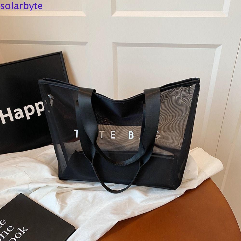 กระเป๋าถือว่ายน้ํา SolarByte แบบโท้ตตาข่ายซิป ออกแบบมาให้มีความจุขนาดใหญ่ เหมาะสำหรับใส่เสื้อผ้าและใช้งานในชีวิตประจำวัน