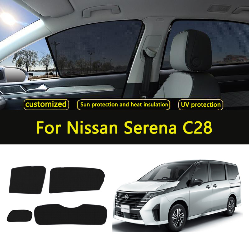 ม่านบังแดดรถยนต์สําหรับ Nissan Serena C28 รถหน้าต่าง SunShade Shield ด้านหน้ากระจกด้านหลังด้านข้างผ้าม่าน Sun Shade Visor ที่กําหนดเองม่านบังแดดรถยนต์
