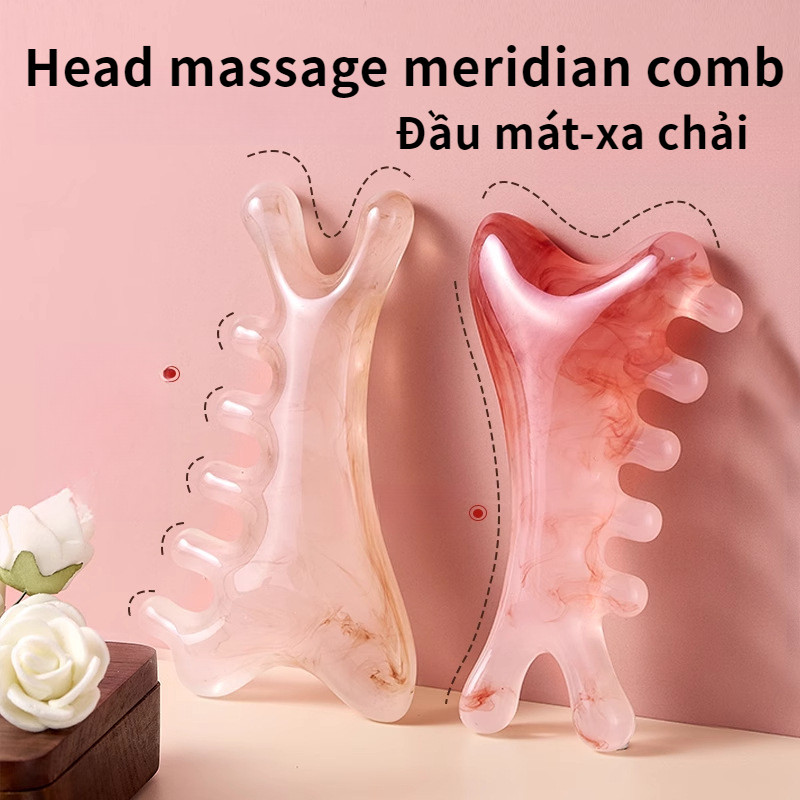 Double-Headed แปรงนวดหวีหัว Meridian หวีขูดหัว Therapy หวีกดจมูก Eye Facial Meridian นวด Board เรซิ่น Dolphin Com