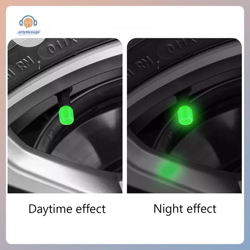 AFl 4 PC Luminous ยางวาล์วหมวกสําหรับรถยนต์รถจักรยานยนต์จักรยานล้อ Hub เครื่องมือจัดแต่งทรงผม Glow In Dark วาล์ว Stem Air ฝุ่นขอบอุปกรณ์เสริม TH - รูปที่ 5