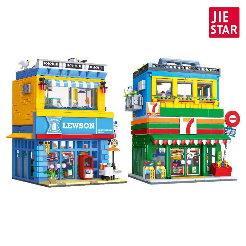 Monchichi hipper Jiexing 89116-19 ร้านสะดวกซื้อบล็อกอาคาร Street View Building Assembly บล็อกอาคารเด