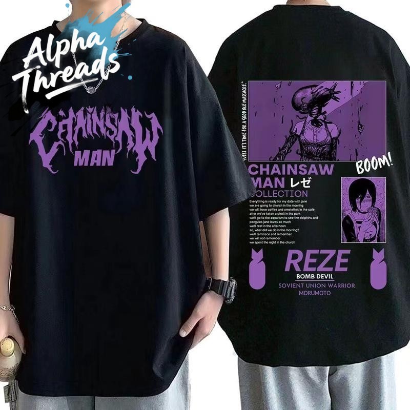 (จัดส่งตลอด 24 ชั่วโมง) T shirt short sleeve graphic print anime chainsaw man Reze Hara