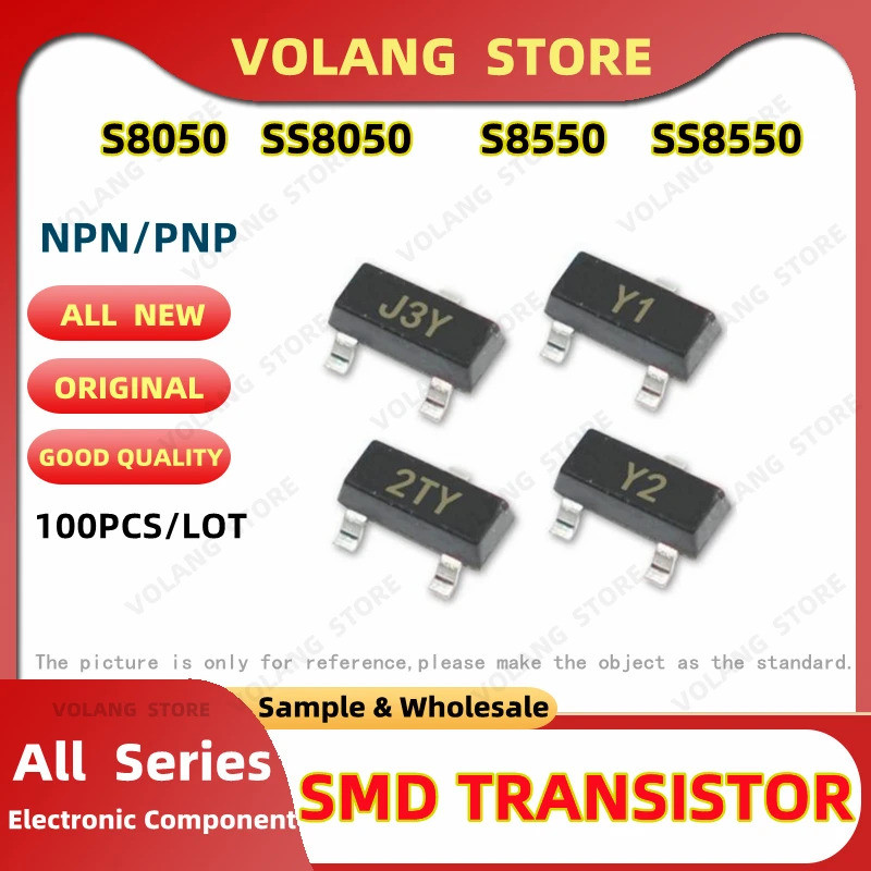 100 ชิ้น/ล็อต SMD ทรานซิสเตอร์ S8050 SOT23 J3Y SS8050 Y1 NPN CHIP S8550 2TY PNP SS8550 Mark Y2 Sot-2