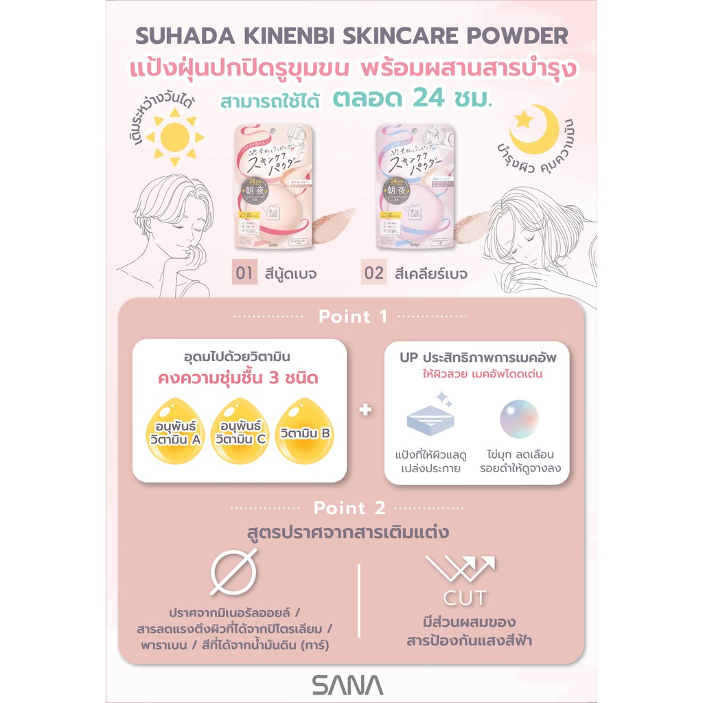 SUHADA KINENBI SKINCARE POWDER N 02 10 g / ผลิตภัณฑ์แป้งอัดแข็งทาปกปิดผิวหน้า สีเคลียร์เบจ 02 มีกลิ่นหอมของชาเอิร์ลเกรย์ - รูปที่ 2
