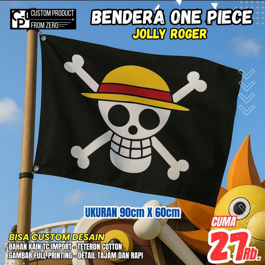 One Piece Flag One Piece Pirate Logo Flag JOLLY ROGER One Piece ตกแต่งห้อง (90x60ซม.)