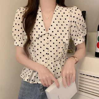 Chili Koko เสื้อเชิ้ตแขนสั้นสำหรับผู้หญิง, สไตล์ลำลองฤดูร้อน, เสื้อเชิ้ตแขนหลวม, เสื้อผ้าสตรีย้อนยุค 99139