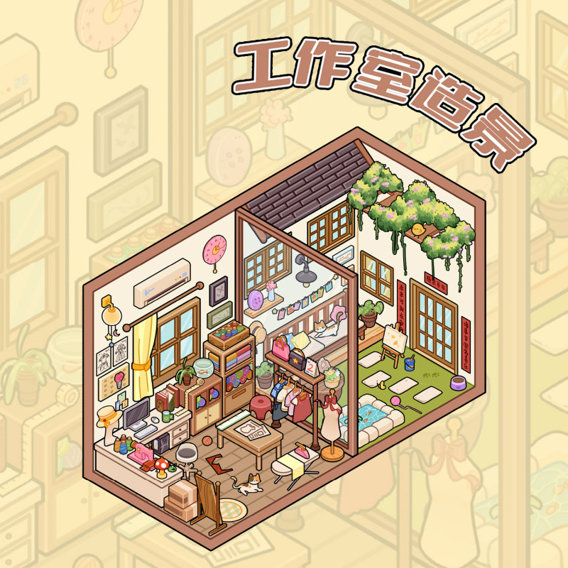 WEI 5 ชิ้น [Tailor Workshop Series] 3D ภูมิทัศน์สติกเกอร์กันน้ําวัสดุการ์ตูนสไตล์ Scrapbooking Journ