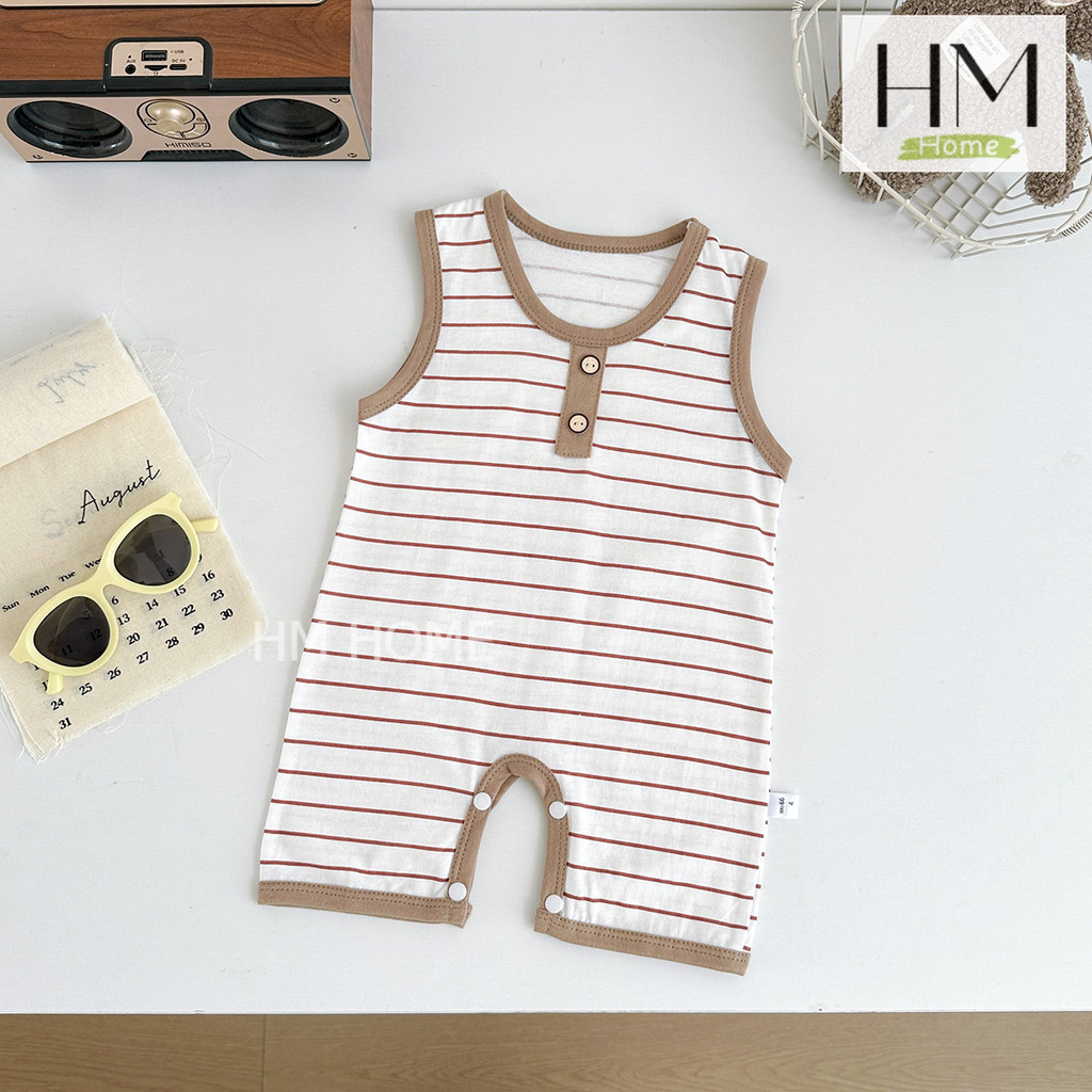 ชุดบอร์ดี้สูท เสื้อผ้าเด็กแรกเกิด รอมเปอร์เด็ก 0-12เดือน บอร์ดี้สูทแขนกุด ลายแถบ - รูปที่ 3