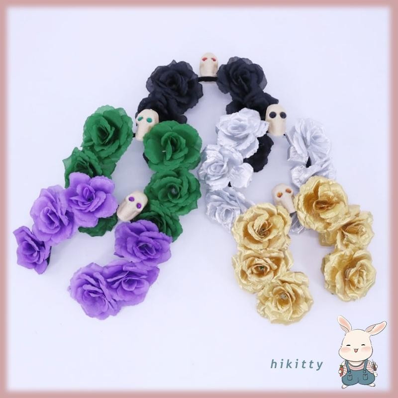 HIK Skull Crystal Headbands Girl Skull Headwear คริสตัลดอกไม้ Masquerades ฮาโลวีนเจ้าสาว Skull Party