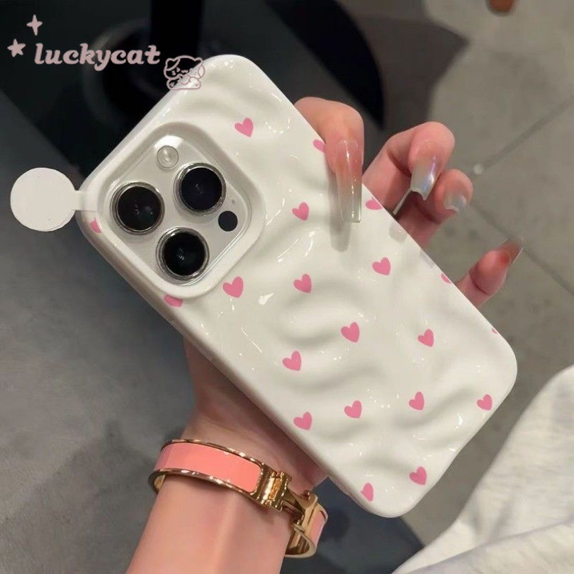 เข้ากันได้กับiPhone 16 15 14 13 12 11 Pro Max X XS XR XS Max 7 8 Plusเคสโทรศัพท์Insน่ารักเต็มหน้าจอสีชมพูLove Waveนุ่มปกหลัง – โปรปัง