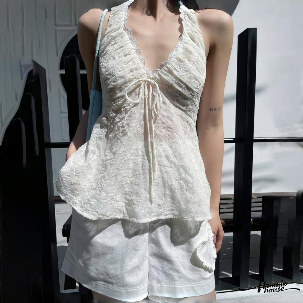 HANIE House เสื้อลูกไม้คล้องคอด้านหลัง สำหรับผู้หญิง