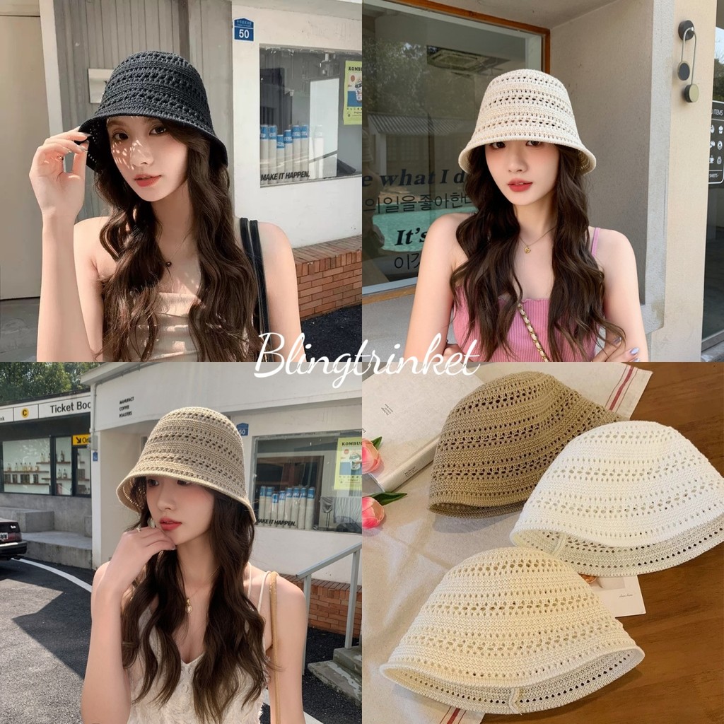 BlingTrinket 🥰🥰 หมวก มีให้เลือก 3 สี การถักแบบโปร่ง มีสไตล์และเรียบง่าย หมวกบักเก็ตทอ ส่งไวจากไทย