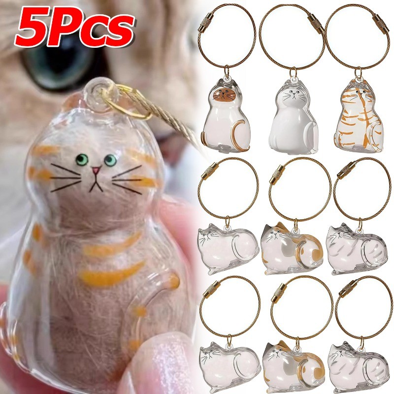 พวงกุญแจเก็บขนแมว-แมวขนที่ระลึกแคปซูลจี้-ของขวัญอนุสรณ์สัตว์เลี้ยงน่ารัก 1/3/5 ชิ้น