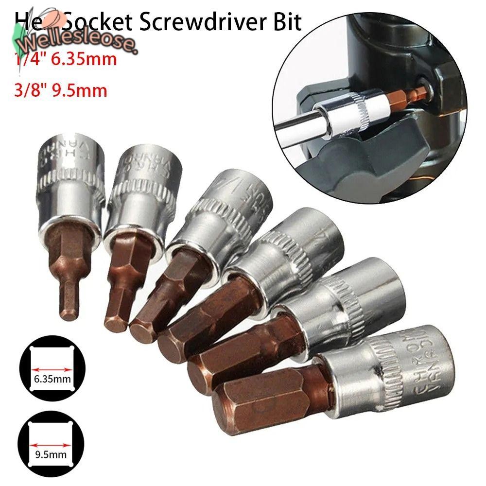 WELLE 1 ชิ้น Hex ซ็อกเก็ตไขควงบิต, Hex Head Spanner Driver บิตสแควร์ไดรฟ์ซ็อกเก็ต, 1/4 3/8 "H3 H4 H5 H6 H7 H8 H10 คู่มือเครื่องมืออะไหล่หกเหลี่ยมประแจวงล้อบิต