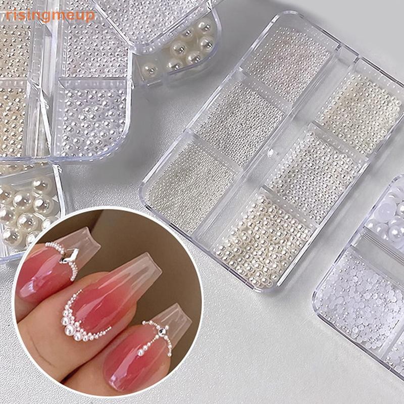 [risingmeup] 6 กริดลูกปัดมุก 0.6-2 มม.เงินเครื่องประดับลูกปัดโลหะลูกเล็กๆ DIY Charm อุปกรณ์เสริมตกแต่งเล็บใหม่