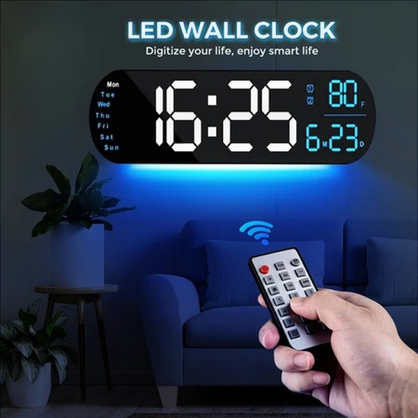 นาฬิกาดิจิตอลมัลติฟังก์ชั่นพร้อมไฟ RGB จอแสดงผล LED นาฬิกาปลุก แสดงเวลา อุณหภูมิ รีโมท ปรับแสงกลางคืน