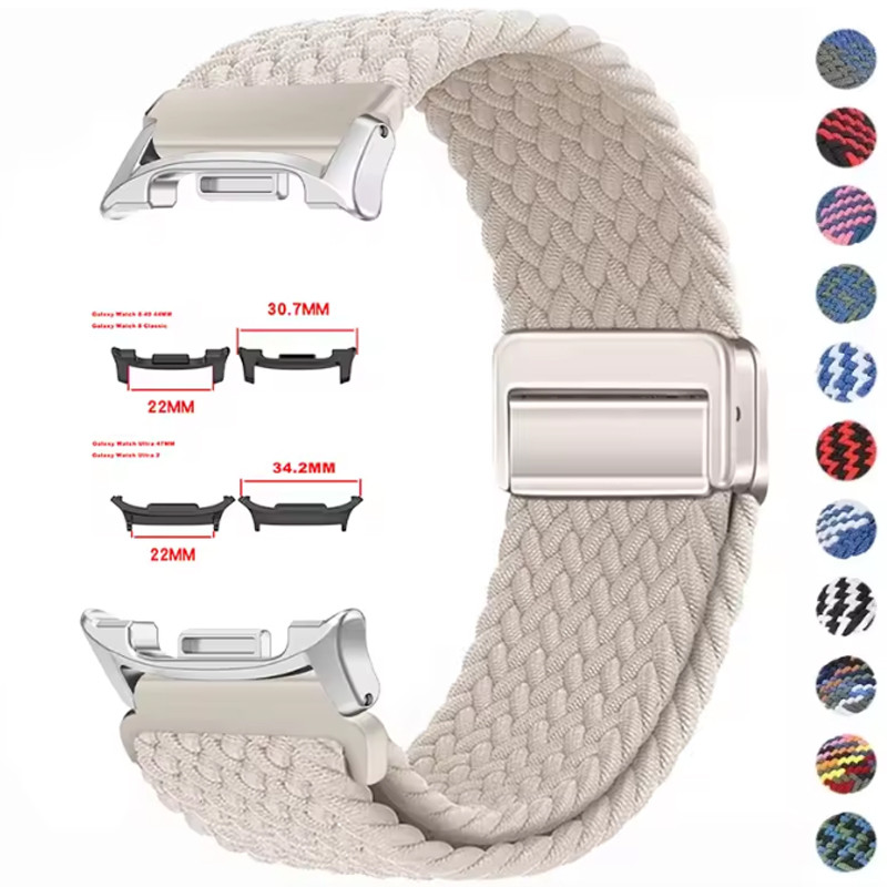 สายถักสําหรับ Samsung Galaxy Watch 8 44/40 มม.หัวเข็มขัดแม่เหล็กสร้อยข้อมือไนลอนสําหรับ Galaxy Watch 8Classic 46 มม.Ultra 2025 47 มม.Correa
